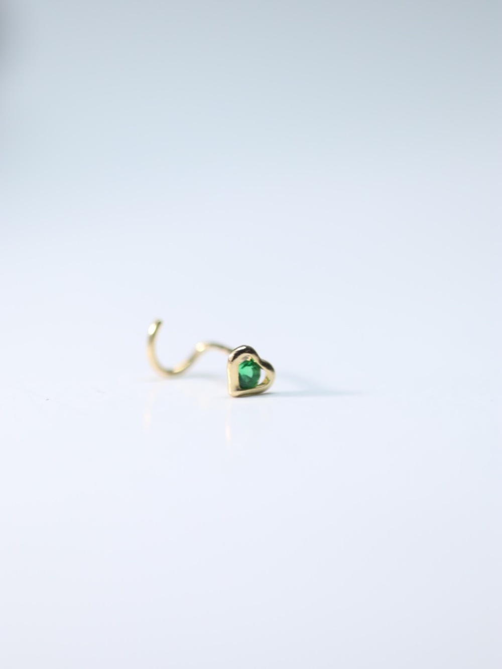 14kt.Gold Green Emerald Corkscrew Solid Gold Nose Piercing Tiny 14k Mark New